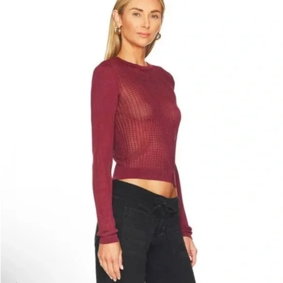 Free People H20 Crew Pullover Sweater Womens Open Knit Ribbed Mesh Sz Medium - Picture 2 of 13